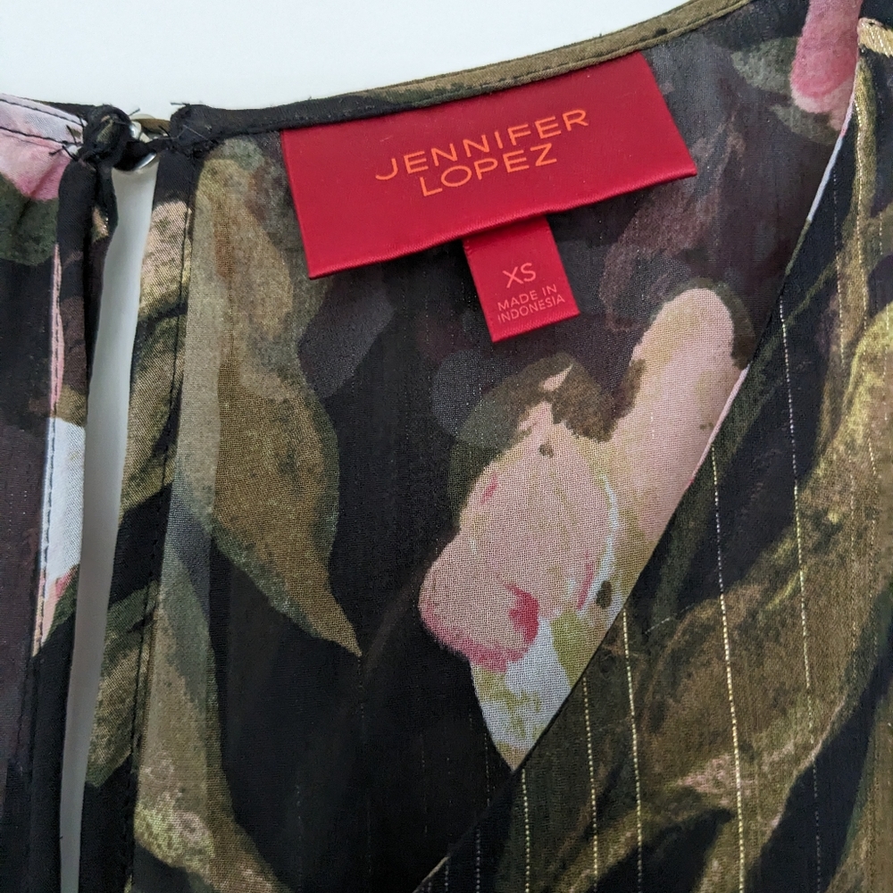 Jennifer Lopez Gold Pink Black Floral Blouse, WXS - Picture 2 of 5